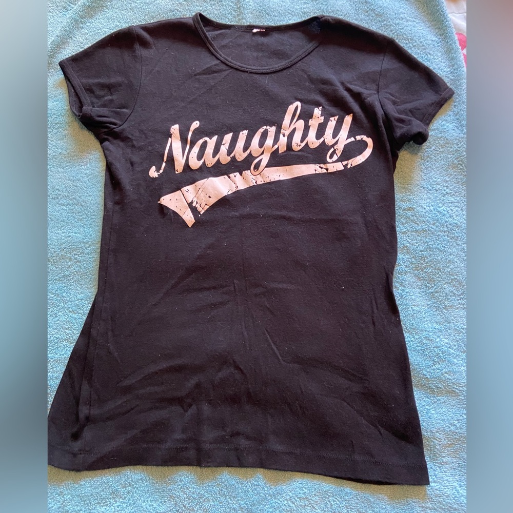 Christmas Shirt Black says NAUGHTY  size large